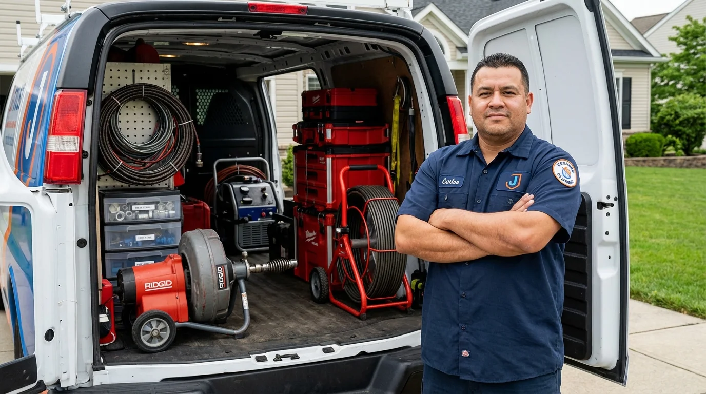 Professional drain cleaning equipment and Johns Plumbing LLC plumber in Mount Ephraim