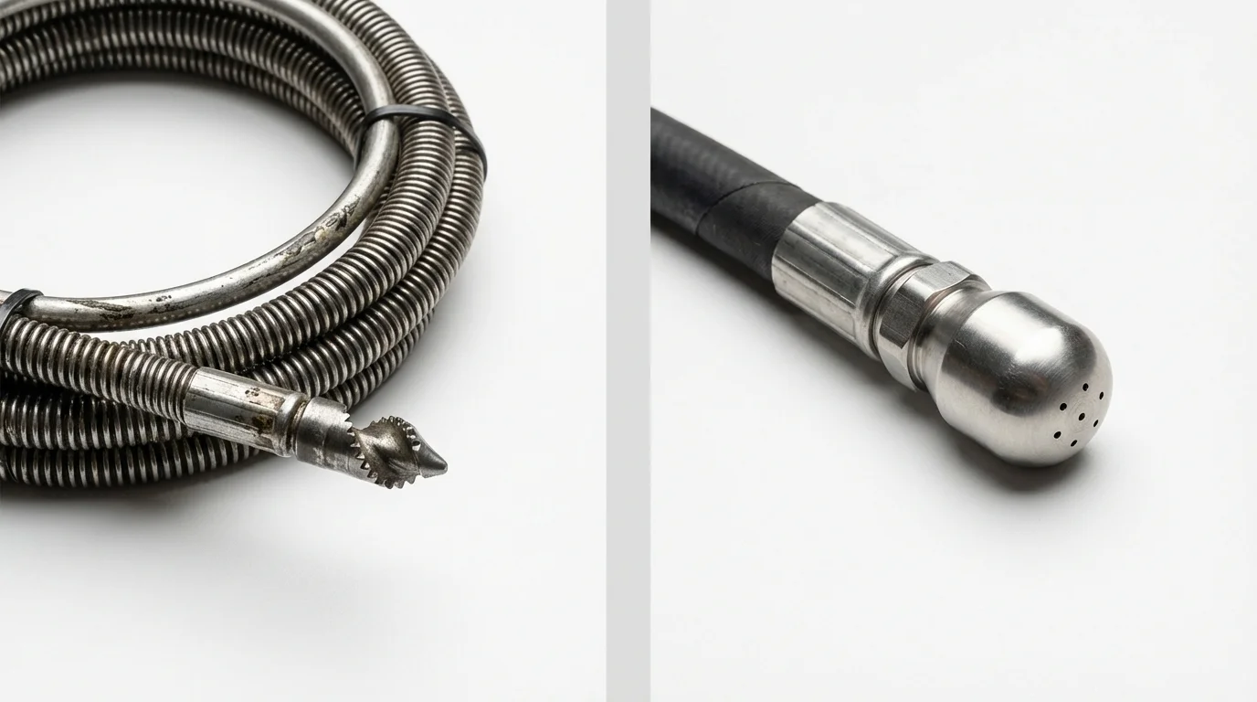 Drain snake cable and hydro jetting nozzle used for drain cleaning in Mount Ephraim, NJ