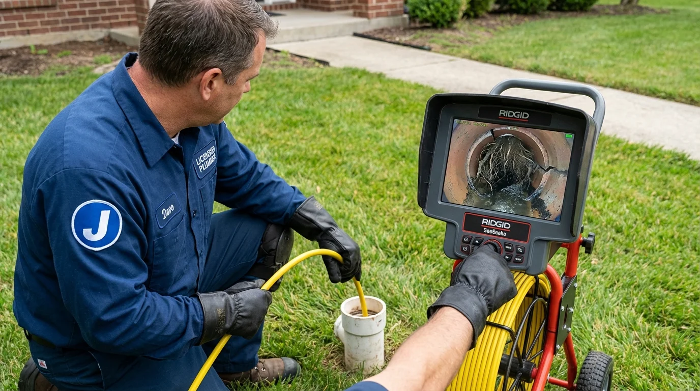 Sewer camera inspection being performed by Johns Plumbing LLC in Mount Ephraim