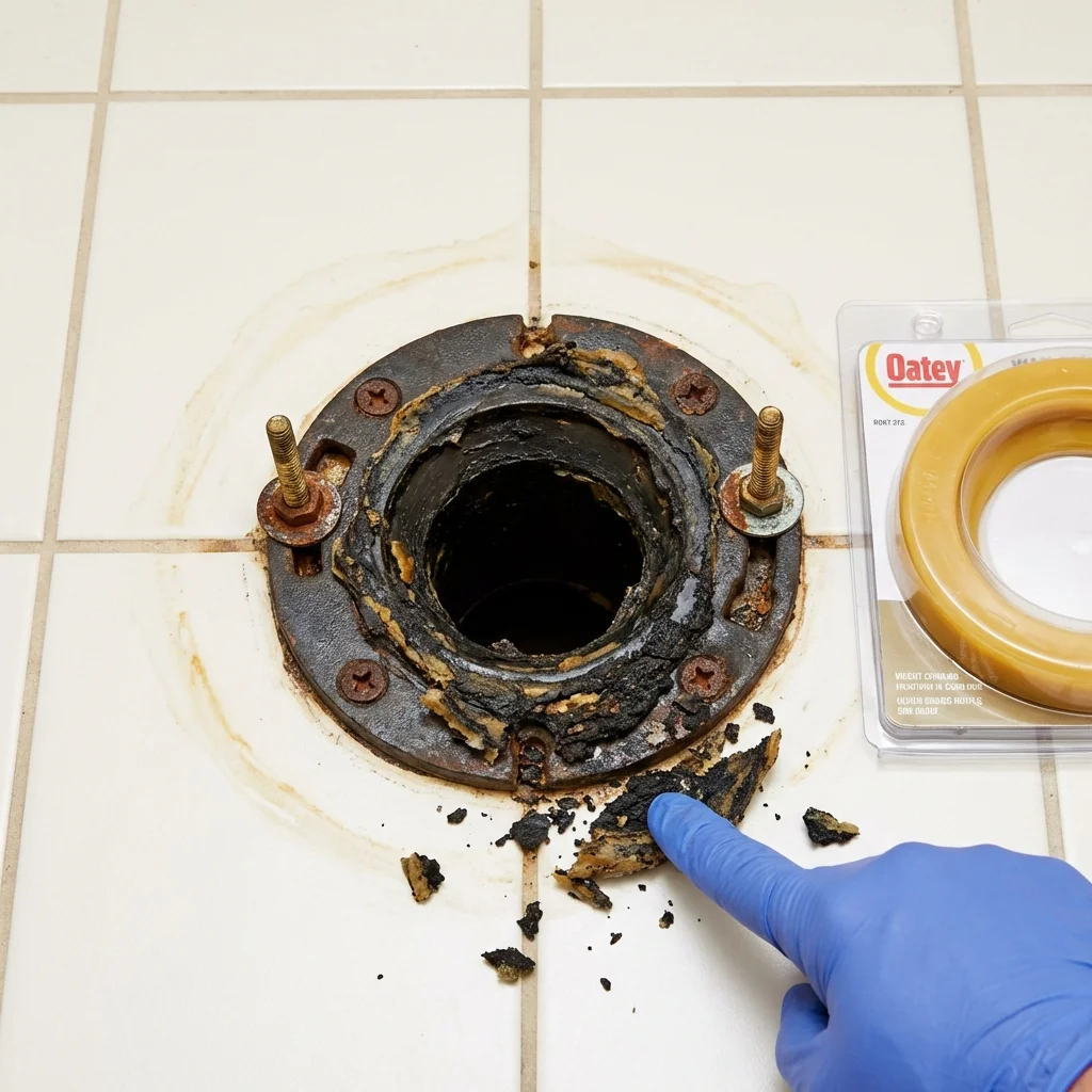 Failed wax ring showing water seepage at the base of a toilet in a Mount Ephraim, NJ home