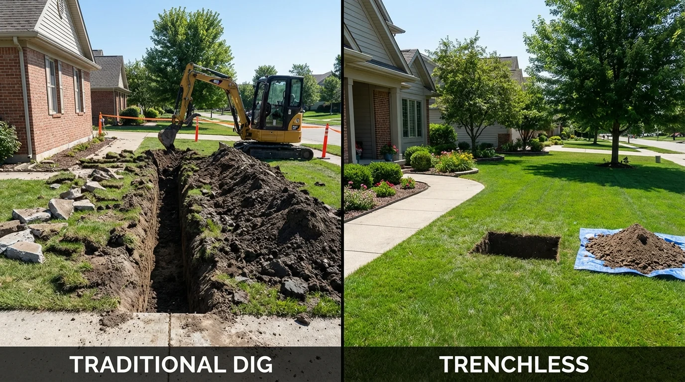 Trenchless sewer repair with minimal yard damage versus traditional excavation in Mount Ephraim, NJ